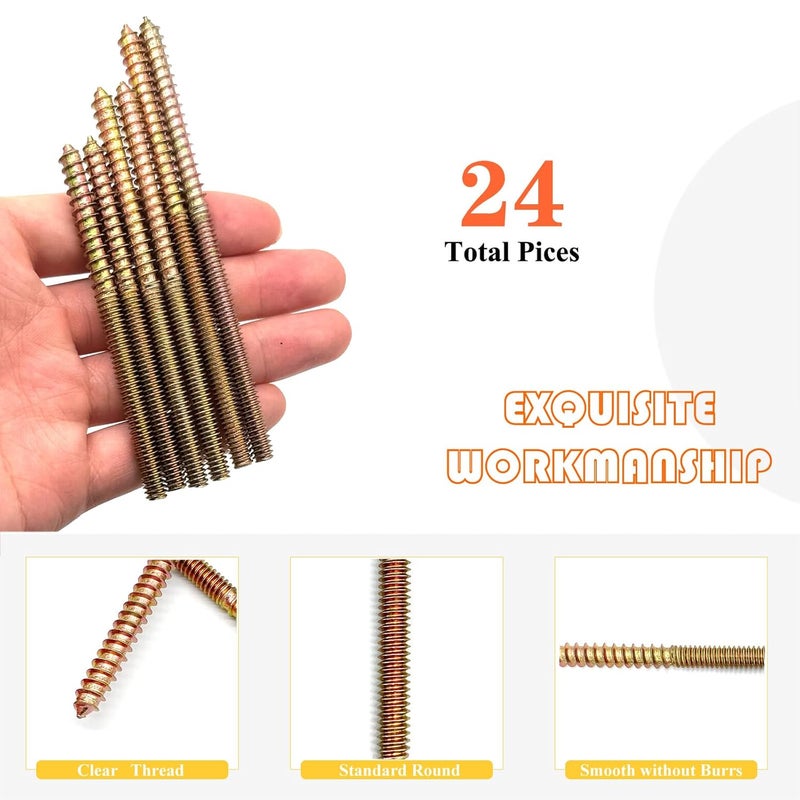 Matrelt 24 Pack 1/4-20" Hanger Bolts 3 Sizes Long Double Headed Bolts Wood Dowel Screw Self-Tapping Screw Hanger Bolts for Wood Furniture Screws Double Threaded Rods Bolt - Image 4